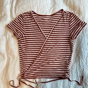 American Eagle Outfitters Red and White Striped Wrap Top